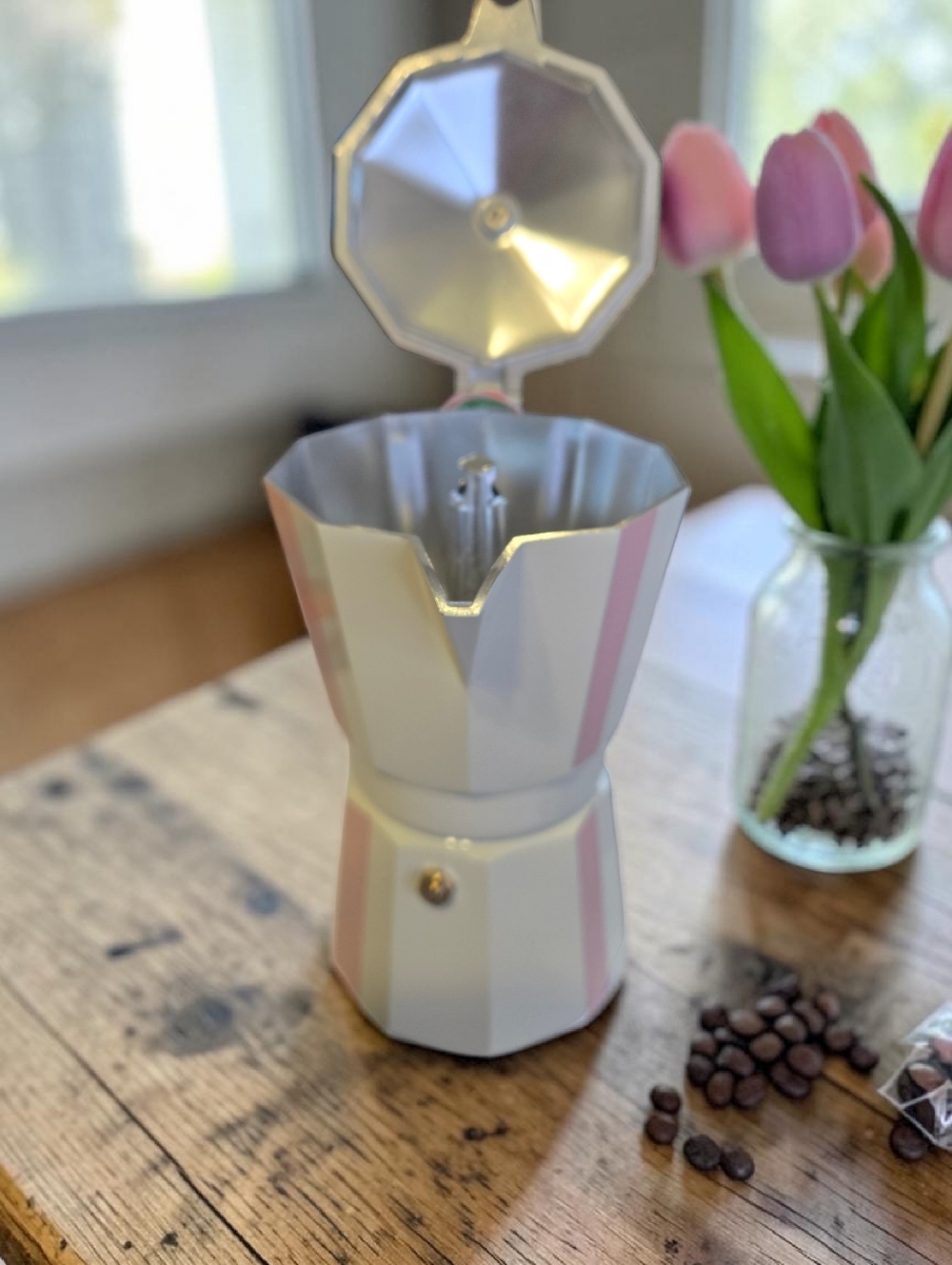 NEW Gnali & Zan Pink/White Italian Aluminum 9-Cups of Espresso Coffee Maker Pot - Picture 4 of 5